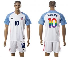 Wholesale Cheap USA #10 Diskerud White Rainbow Soccer Country Jersey