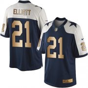 Wholesale Cheap Nike Cowboys #21 Ezekiel Elliott Navy Blue Thanksgiving Men's Stitched NFL Limited Gold Jersey