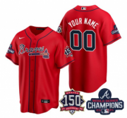 Wholesale Cheap Men's Red Atlanta Braves Active Player Custom 2021 World Series Chimpions With 150th Anniversary Cool Base Stitched Jersey
