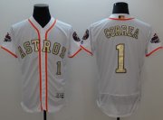 Wholesale Cheap Astros #1 Carlos Correa White FlexBase Authentic 2017 World Series Champions Gold Program Stitched MLB Jersey