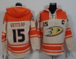 Wholesale Cheap Ducks #15 Ryan Getzlaf Cream/Orange Sawyer Hooded Sweatshirt Stitched NHL Jersey