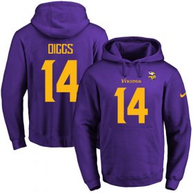 Wholesale Cheap Nike Vikings #14 Stefon Diggs Purple(Gold No.) Name & Number Pullover NFL Hoodie