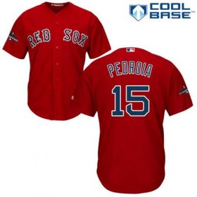 Wholesale Cheap Red Sox #15 Dustin Pedroia Red New Cool Base 2018 World Series Stitched MLB Jersey