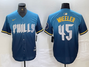 Cheap Men's Philadelphia Phillies #45 Zack Wheeler Blue 2024 City Cool Base Stitched Jersey