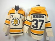 Wholesale Cheap Bruins #37 Patrice Bergeron Cream Sawyer Hooded Sweatshirt Stitched NHL Jersey