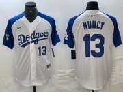 Cheap Mens Los Angeles Dodgers #13 Max Muncy Number White Blue Fashion Stitched Cool Base Limited Jersey