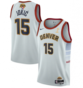 Wholesale Cheap Men\'s Denver Nuggets #15 Nikola Jokic White 2023 Finals Champions Icon Edition Stitched Basketball Jersey