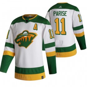 Wholesale Cheap Minnesota Wild #11 Zach Parise White Men\'s Adidas 2020-21 Reverse Retro Alternate NHL Jersey