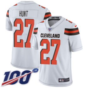 Wholesale Cheap Nike Browns #27 Kareem Hunt White Men\'s Stitched NFL 100th Season Vapor Untouchable Limited Jersey