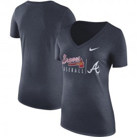 Wholesale Cheap Atlanta Braves Nike Women\'s Practice Tri-Blend V-Neck T-Shirt Navy