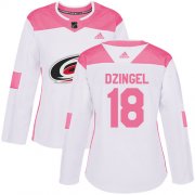 Wholesale Cheap Adidas Hurricanes #18 Ryan Dzingel White/Pink Authentic Fashion Women's Stitched NHL Jersey