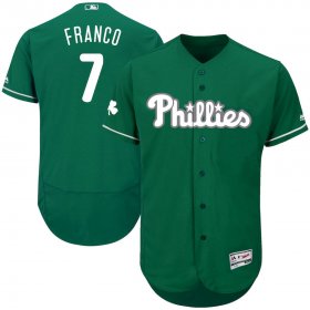 Wholesale Cheap Philadelphia Phillies #7 Maikel Franco Majestic St. Patrick\'s Day Flex Base Authentic Collection Celtic Player Jersey Green