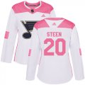 Wholesale Cheap Adidas Blues #20 Alexander Steen White/Pink Authentic Fashion Women's Stitched NHL Jersey
