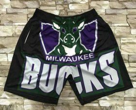 Wholesale Cheap Men\'s Milwaukee Bucks Black Big Face Mitchell Ness Hardwood Classics Soul Swingman Throwback Shorts