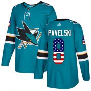 Wholesale Cheap Adidas Sharks #8 Joe Pavelski Teal Home Authentic USA Flag Stitched Youth NHL Jersey