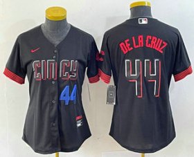 Wholesale Cheap Women\'s Cincinnati Reds #44 Elly De La Cruz Number Black 2023 City Connect Cool Base Stitched Baseball Jersey3