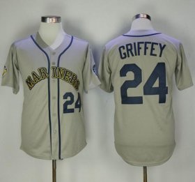 Wholesale Cheap Mitchell And Ness Mariners #24 Ken Griffey Grey Throwback Stitched MLB Jersey