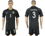 Wholesale Cheap Brazil #3 Miranda Black Soccer Country Jersey
