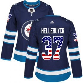 Wholesale Cheap Adidas Jets #37 Connor Hellebuyck Navy Blue Home Authentic USA Flag Women\'s Stitched NHL Jersey