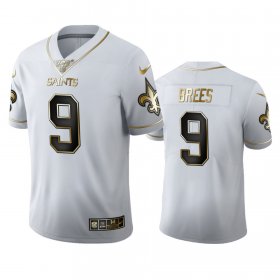 Wholesale Cheap New Orleans Saints #9 Drew Brees Men\'s Nike White Golden Edition Vapor Limited NFL 100 Jersey