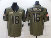 Wholesale Cheap Men's Jacksonville Jaguars #16 Trevor Lawrence 2021 Olive Salute To Service Limited Stitched Jersey