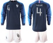 Wholesale Cheap France #4 Varane Home Long Sleeves Soccer Country Jersey