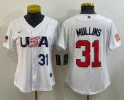 Cheap Women's USA Baseball #31 Cedric Mullins Number 2023 White World Classic Stitched Jerseys