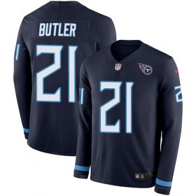 Wholesale Cheap Nike Titans #21 Malcolm Butler Navy Blue Team Color Men\'s Stitched NFL Limited Therma Long Sleeve Jersey