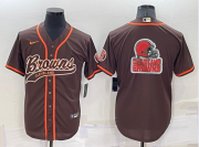 Wholesale Cheap Men's Cleveland Browns Brown Team Big Logo With Patch Cool Base Stitched Baseball Jersey