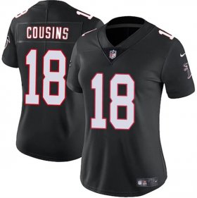 Cheap Women\'s Atlanta Falcons #18 Kirk Cousins Black 2023 Stitched Jersey(Run Small)