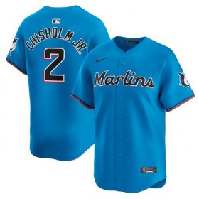 Cheap Men\'s Miami Marlins #2 Jazz Chisholm Jr. Blue Limited Stitched Baseball Jersey