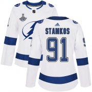 Cheap Adidas Lightning #91 Steven Stamkos White Road Authentic Women's 2020 Stanley Cup Champions Stitched NHL Jersey