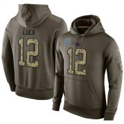 Wholesale Cheap NFL Men's Nike Indianapolis Colts #12 Andrew Luck Stitched Green Olive Salute To Service KO Performance Hoodie
