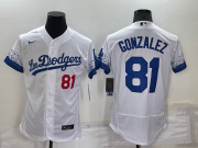 Wholesale Cheap Men's Los Angeles Dodgers #81 Victor Gonzalez White 2021 City Connect Flex Base Stitched Jersey