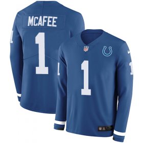 Wholesale Cheap Nike Colts #1 Pat McAfee Royal Blue Team Color Men\'s Stitched NFL Limited Therma Long Sleeve Jersey