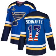 Wholesale Cheap Adidas Blues #17 Jaden Schwartz Blue Home Authentic USA Flag Stanley Cup Champions Stitched NHL Jersey
