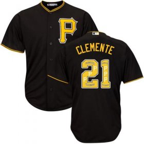 Wholesale Cheap Pirates #21 Roberto Clemente Black Team Logo Fashion Stitched MLB Jersey