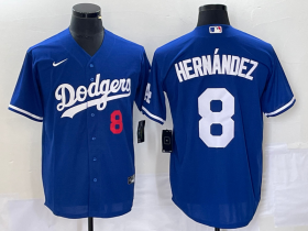 Wholesale Cheap Men\'s Los Angeles Dodgers #8 Kike Hernandez Number Blue Stitched Cool Base Nike Jersey