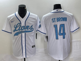 Wholesale Cheap Men's Detroit Lions #14 Amon Ra St Brown White With Patch Cool Base Stitched Baseball Jersey