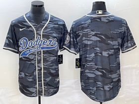 Wholesale Cheap Men\'s Los Angeles Dodgers Blank Gray Camo Cool Base With Patch Stitched Baseball Jersey