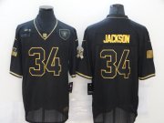 Wholesale Cheap Men's Las Vegas Raiders #34 Bo Jackson Black Gold 2020 Salute To Service Stitched NFL Nike Limited Jersey
