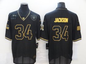 Wholesale Cheap Men\'s Las Vegas Raiders #34 Bo Jackson Black Gold 2020 Salute To Service Stitched NFL Nike Limited Jersey