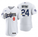 Wholesale Cheap Men's Los Angeles Dodgers Front #8 Back #24 Kobe Bryant White Gold Championship Sttiched MLB Jersey
