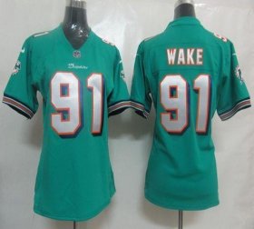 Wholesale Cheap Nike Dolphins #91 Cameron Wake Aqua Green Team Color Women\'s Stitched NFL Elite Jersey
