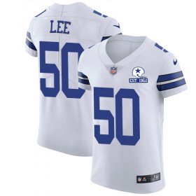 Wholesale Cheap Nike Cowboys #50 Sean Lee White Men\'s Stitched With Established In 1960 Patch NFL New Elite Jersey