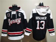 Wholesale Cheap Men's New Jersey Devils #13 Nico Hischier Black White Ageless Must-Have Lace-Up Pullover Hoodie