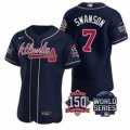 Wholesale Cheap Men Atlanta Braves 7 Dansby Swanson 2021 Navy World Series With 150th Anniversary Patch Stitched Baseball Jersey