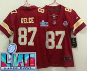 Cheap Women's Kansas City Chiefs #87 Travis Kelce Limited Red Super Bowl LVII Vapor Jersey