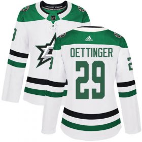 Cheap Adidas Stars #29 Jake Oettinger White Road Authentic Women\'s Stitched NHL Jersey