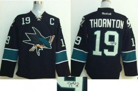 Wholesale Cheap Sharks #19 Joe Thornton Black Autographed Stitched NHL Jersey